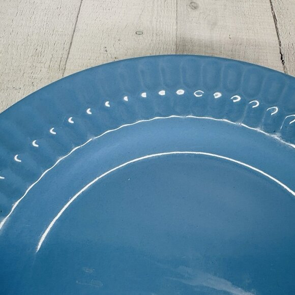 Coventry SKINNY HEX Blue Embossed Rim Design Stoneware 11" Dinner Plates Set 4 - Picture 12 of 16